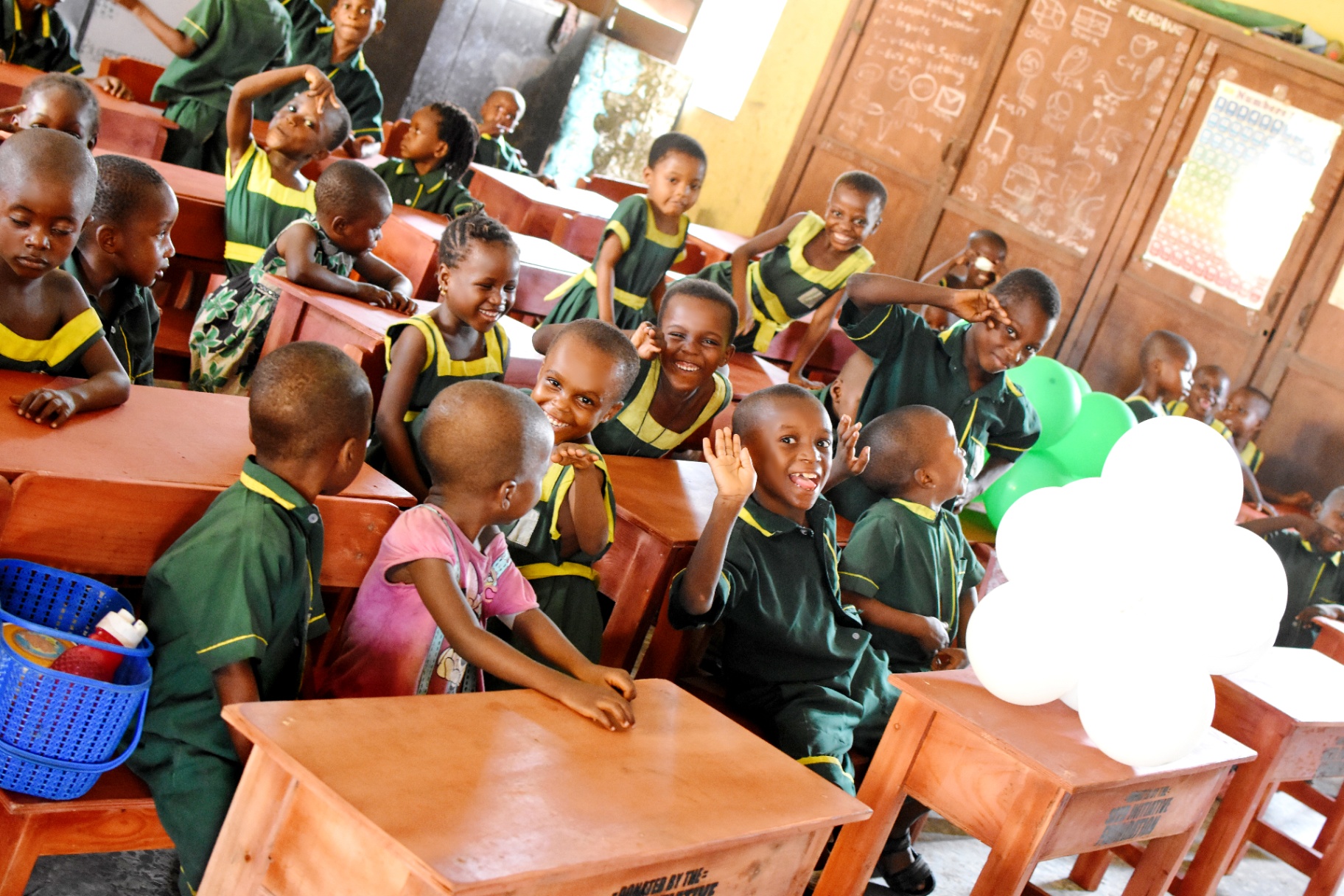 Pupils inside a renovated classroom at Ebenezer Primary School in the Ilaje community.